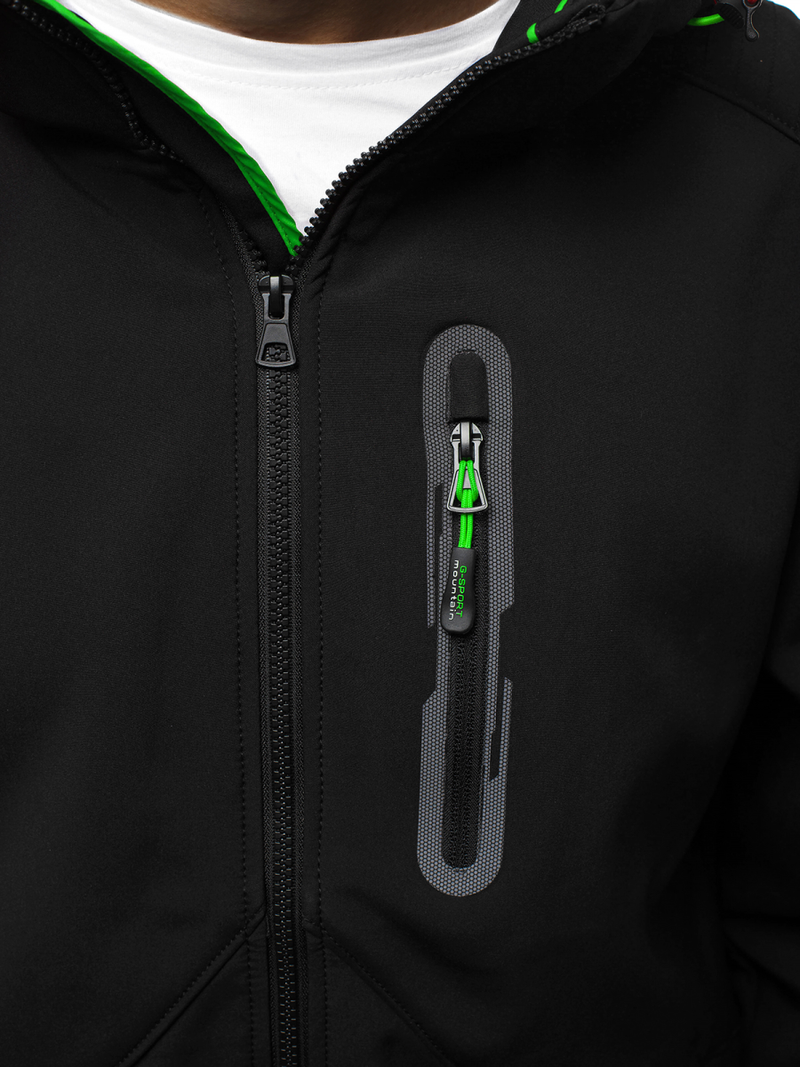 Moška softshell jakna s kapuco črno-zelena OZONEE GE/12263