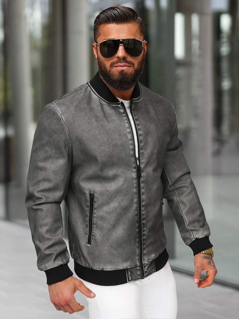 Moška usnjena jakna grafitna OZONEE JS/11Z8107