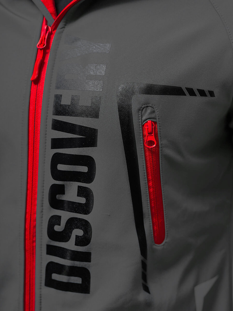 Moška softshell jakna s kapuco sivo-rdeča OZONEE JS/HH025/2BZ