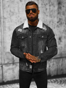 Moška jeans jakna šerpa črna OZONEE NB/MJ502NZ