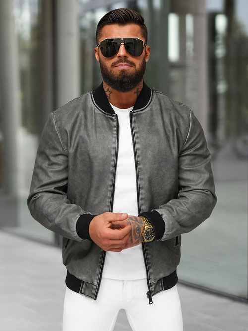 Moška usnjena jakna grafitna OZONEE JS/11Z8107