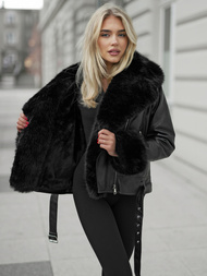 Ženska usnjena jakna črna OZONEE JS/61M8507/392AZ