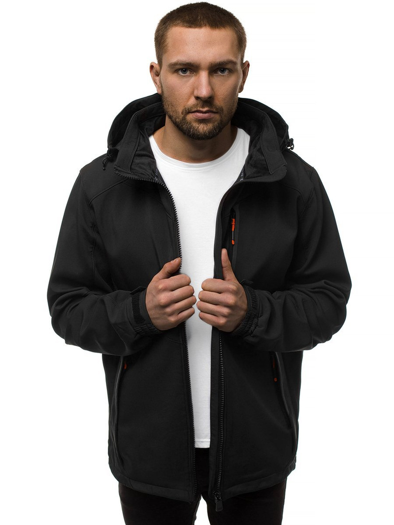 Moška softshell jakna s kapuco črno-oranžna OZONEE GE/12266Z