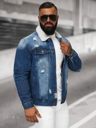Moška jeans jakna šerpa modra OZONEE NB/MJ502BZ