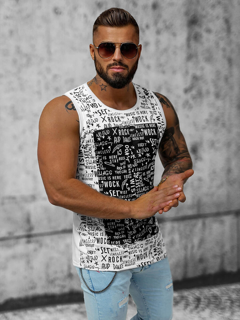 Moška majica brez rokavov bela OZONEE O/T103/1