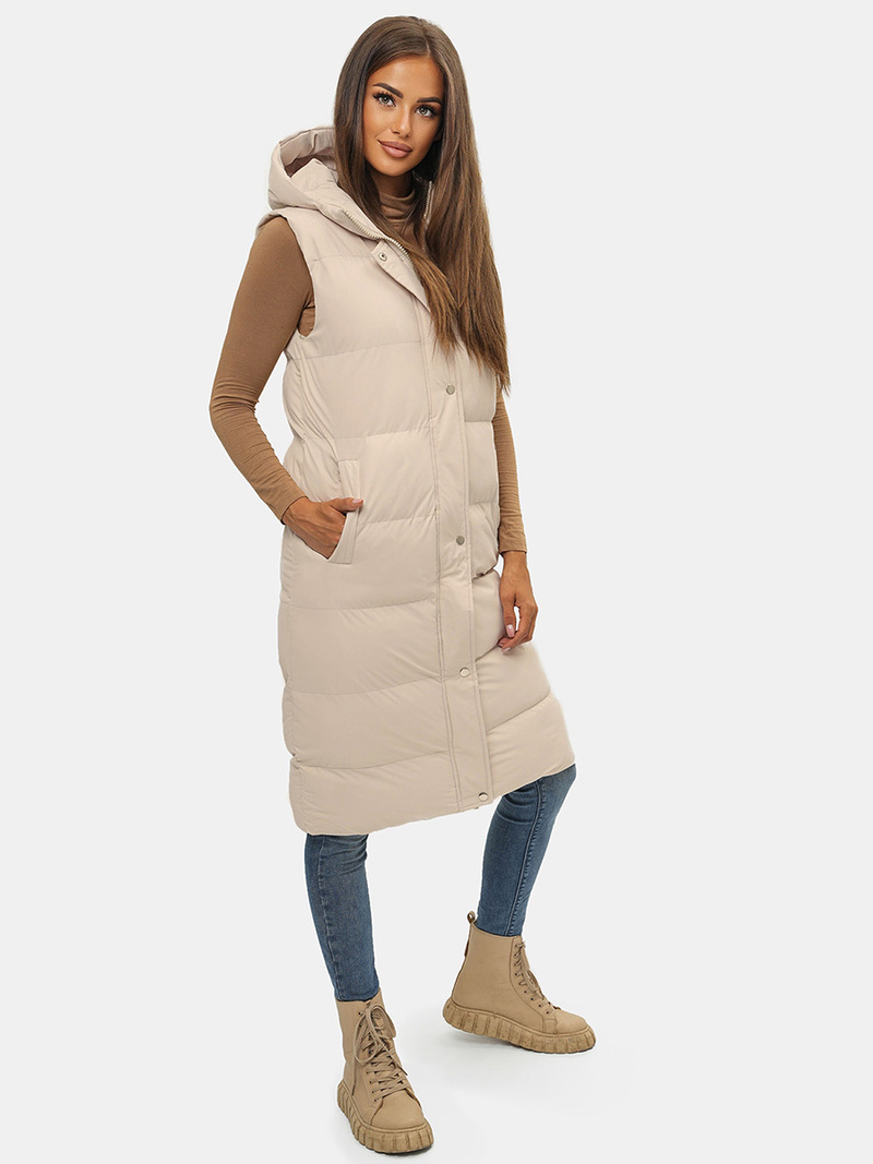 Ženski brezrokavnik s kapuco bež OZONEE JS/M728/62