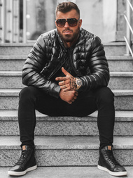 Moška usnjena jakna črna OZONEE O/M796