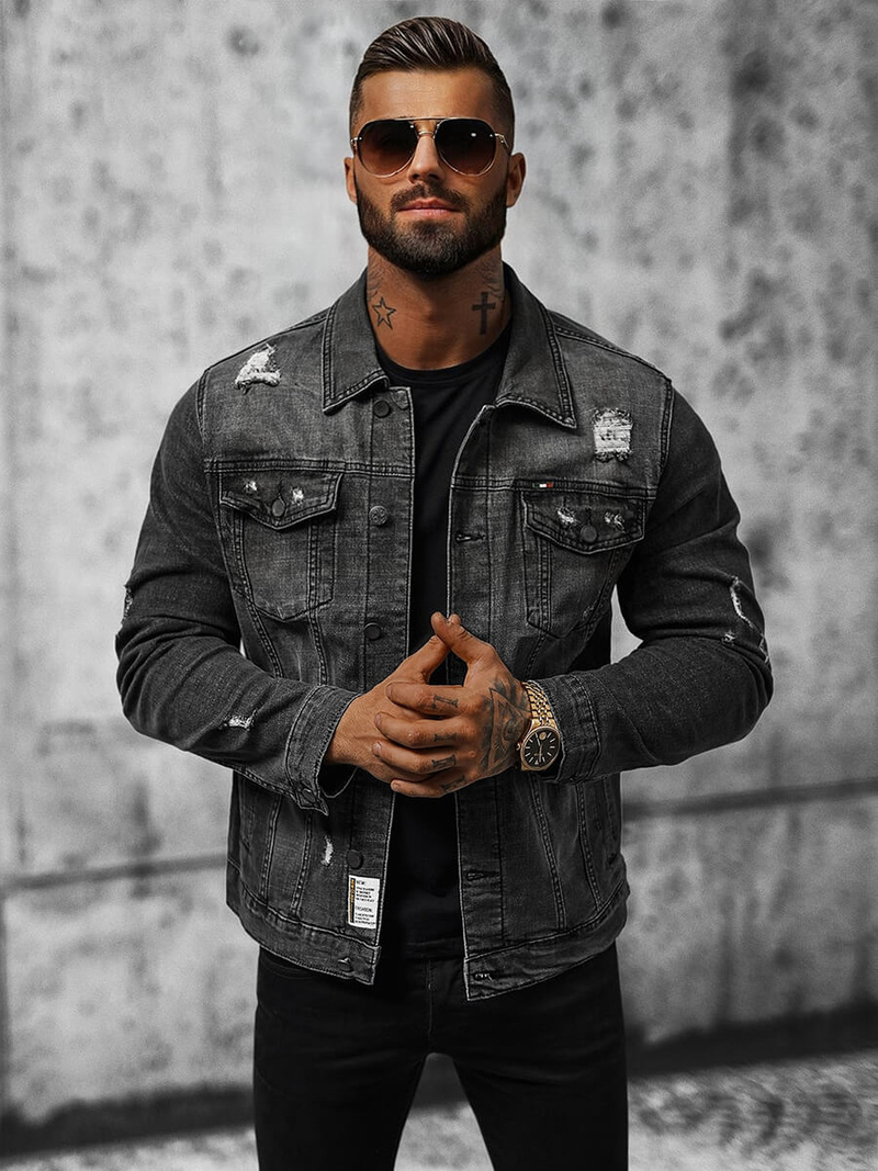 Moška jeans jakna črna OZONEE NB/MJ515N
