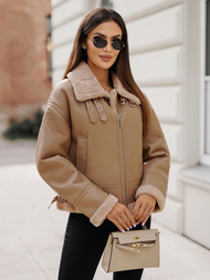 Ženska usnjena jakna bež OZONEE JS/11Z8176