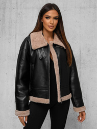 Ženska usnjena jakna črno-bež OZONEE JS/11Z8176Z