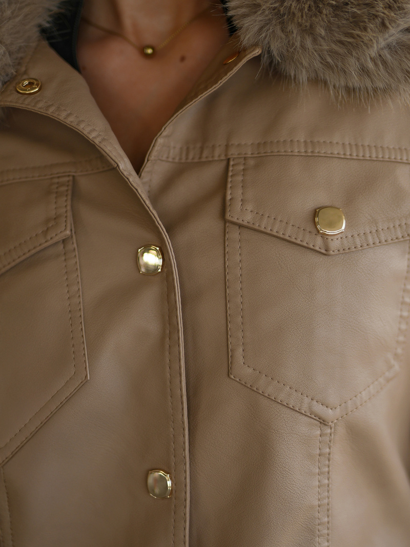 Ženska usnjena jakna bež OZONEE JS/61M8513/84