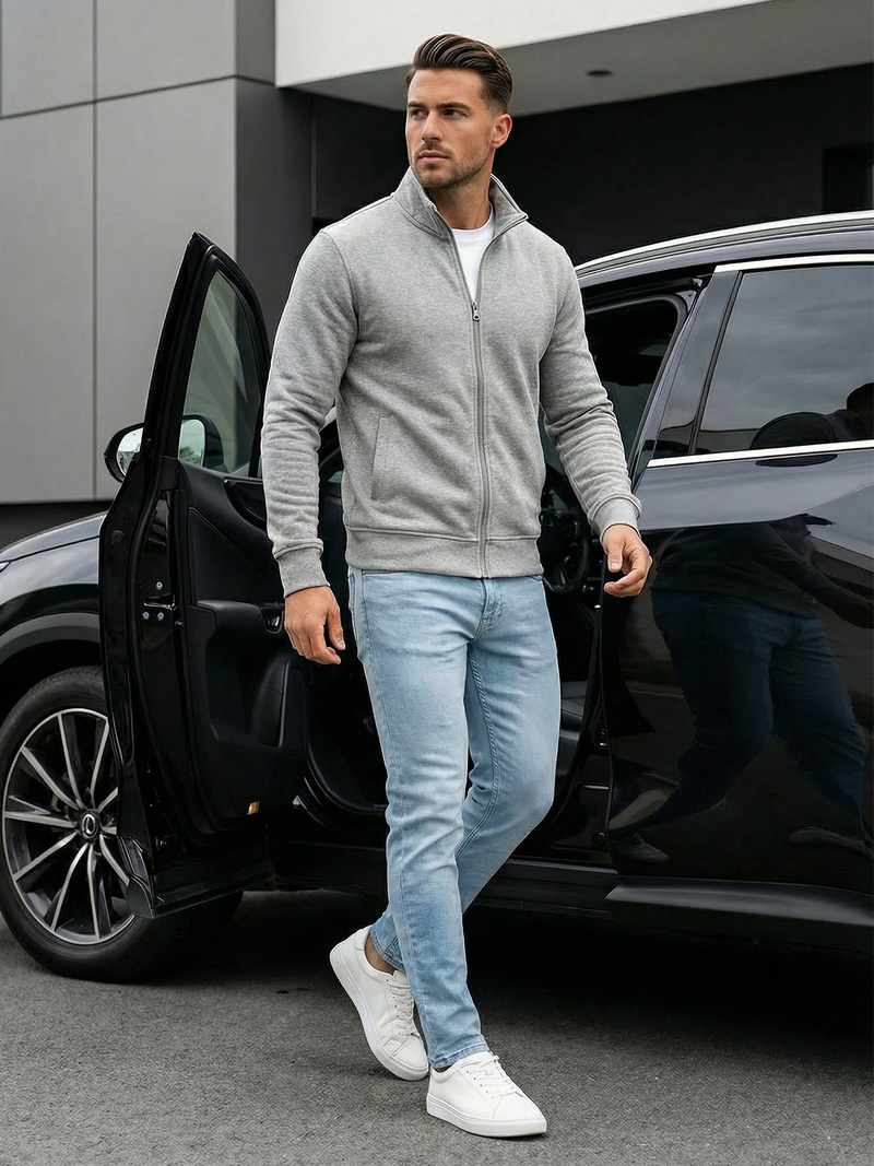 Moška jopa z zadrgo siva OZONEE JS/2002Z