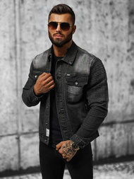 Moška jeans jakna šerpa črna OZONEE NB/MJ521N
