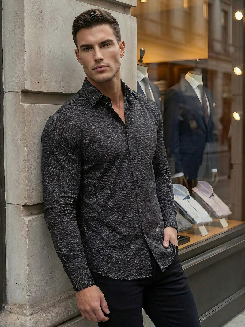 Moška srajca črna OZONEE V/V184Z