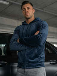 Moška iz velurja jopa s kapuco mornarsko modri OZONEE JS/8B1168/25Z