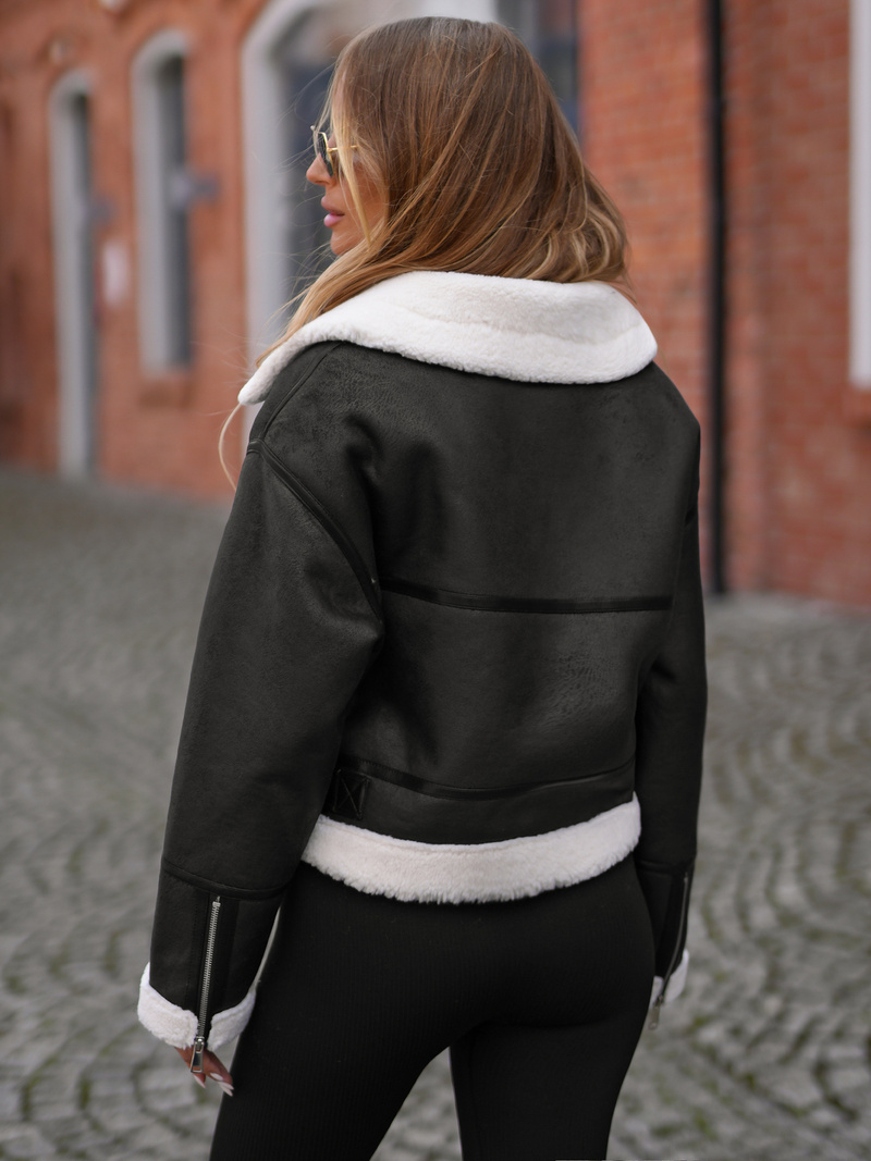 Ženska usnjena jakna črna OZONEE JS/11Z8256