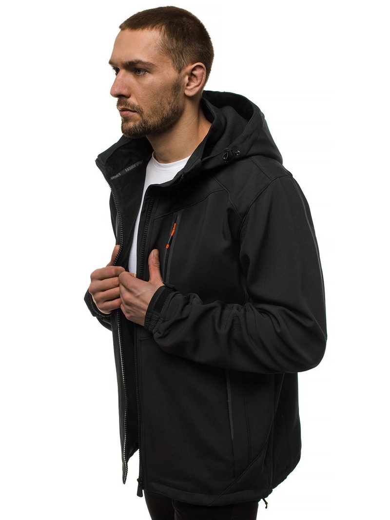 Moška softshell jakna s kapuco črno-oranžna OZONEE GE/12266Z