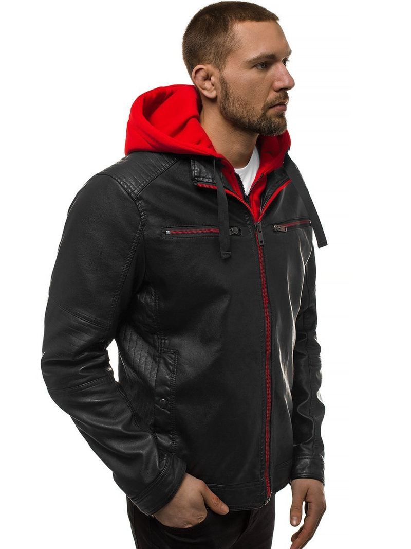 Moška usnjena jakna črno-rdeča OZONEE N/6129Z