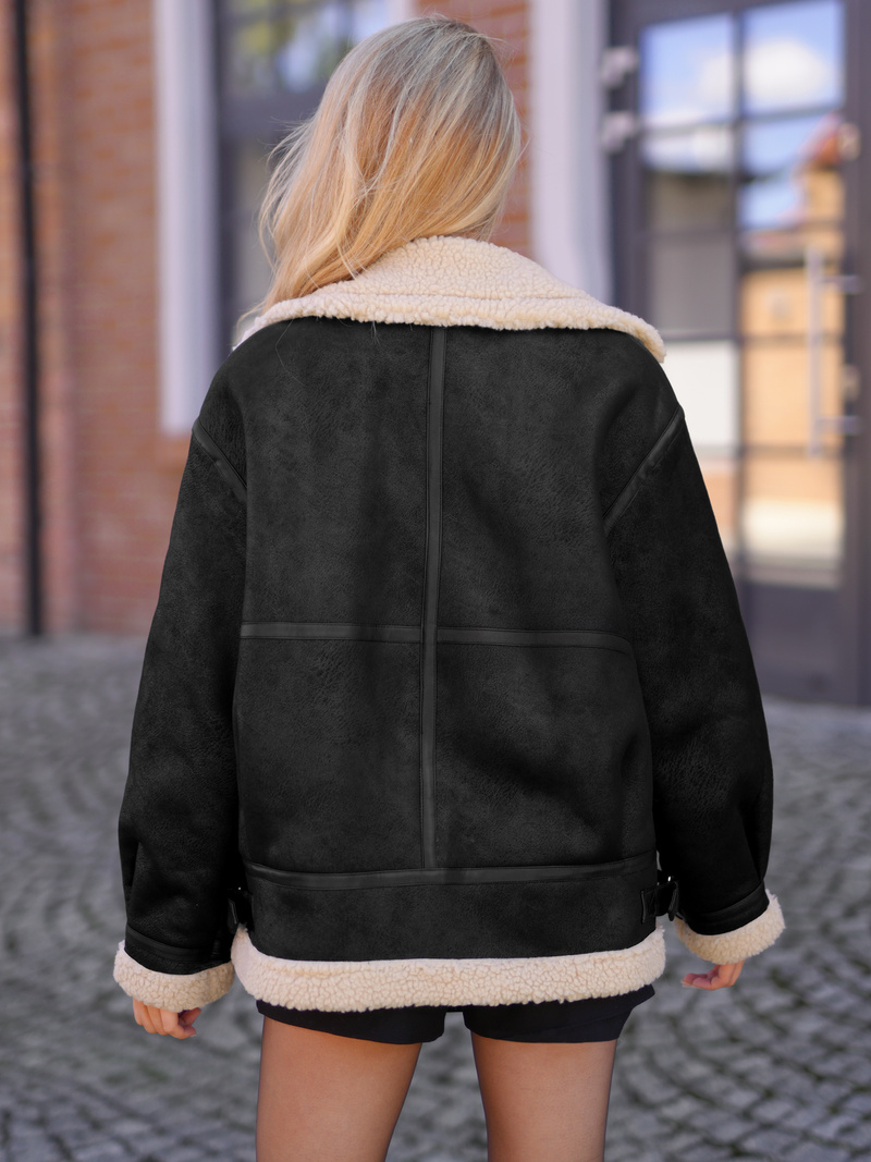 Ženska usnjena jakna črno-bež OZONEE JS/61M8502/392B