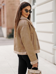Ženska usnjena jakna bež OZONEE JS/11Z8176