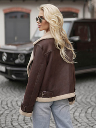 Ženska usnjena jakna čokolada OZONEE JS/61M8501/158Z