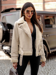 Ženska usnjena jakna bež OZONEE JS/11Z8177