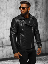 Moška usnjena jakna črna OZONEE JS/11Z8056