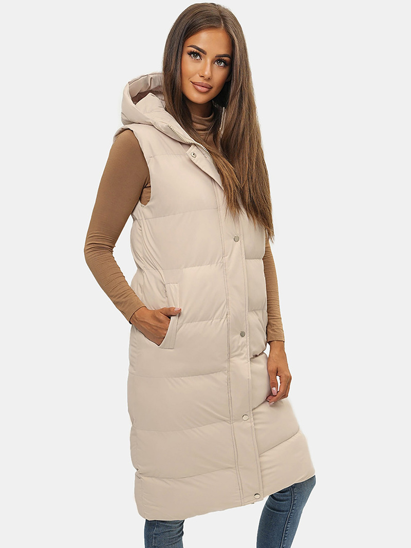 Ženski brezrokavnik s kapuco bež OZONEE JS/M728/62