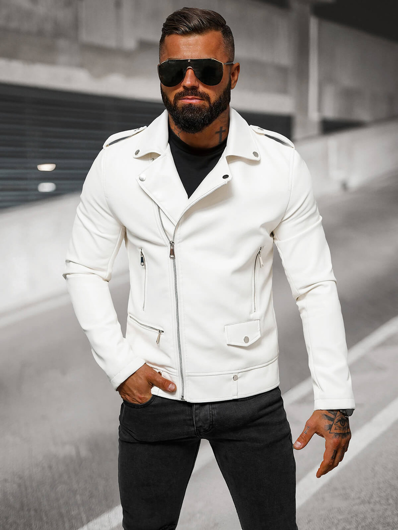 Moška usnjena jakna bela OZONEE O/88121