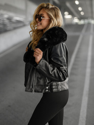 Ženska usnjena jakna črna OZONEE JS/61M8508/392A