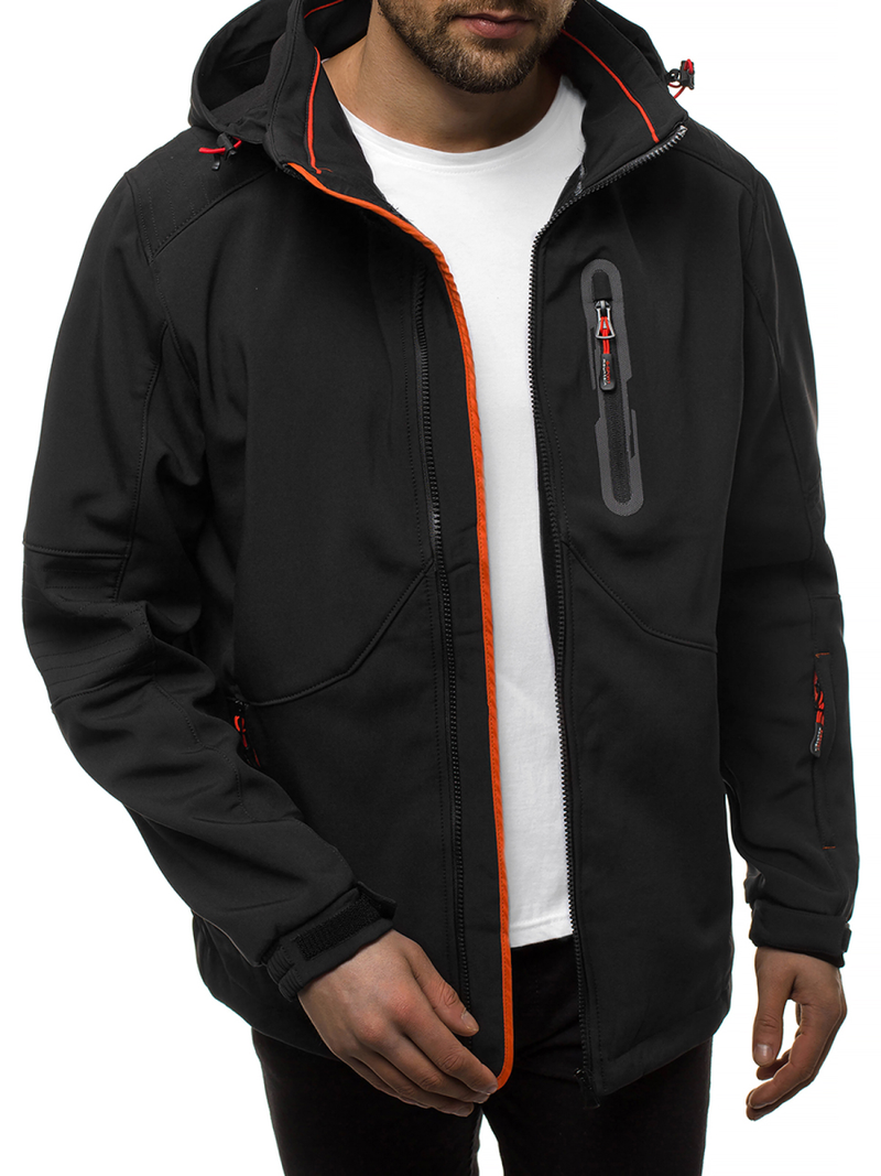 Moška softshell jakna s kapuco črno-oranžna OZONEE GE/12263Z