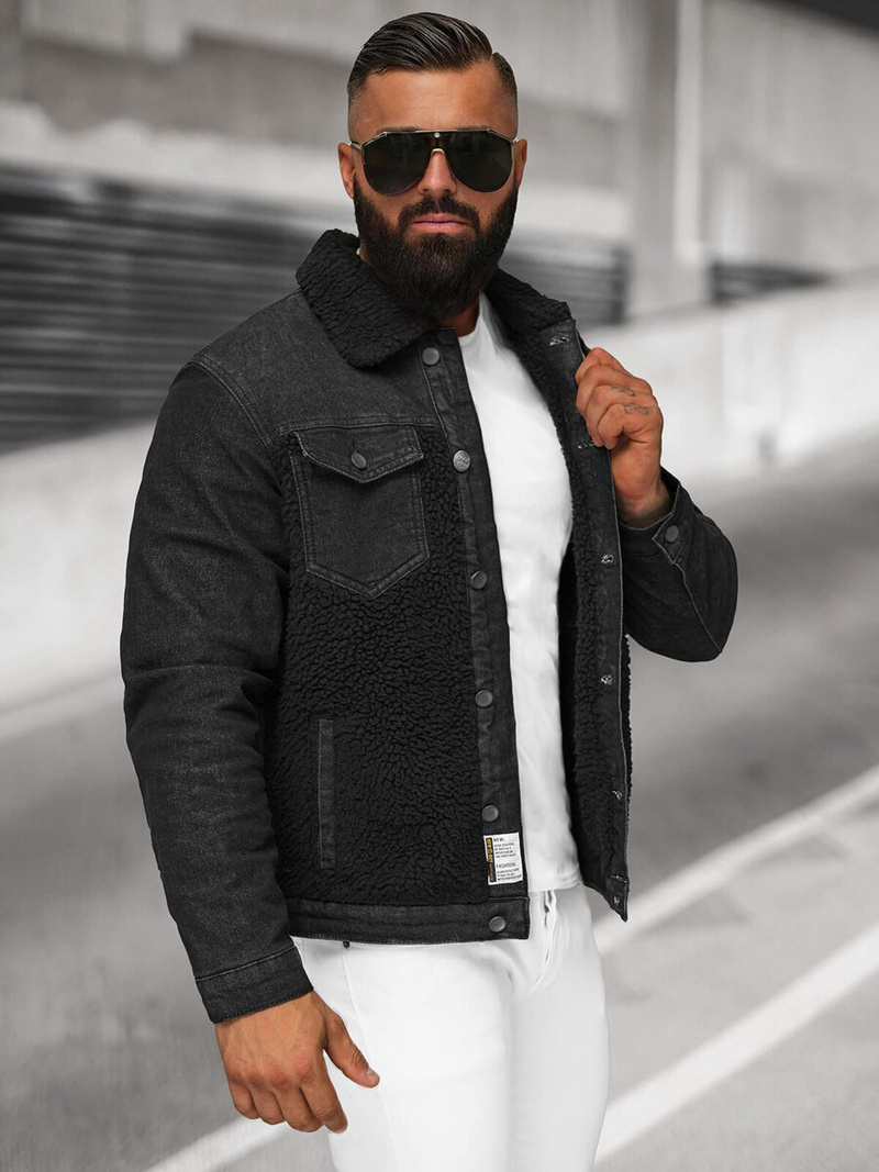 Moška jeans jakna šerpa črna OZONEE NB/MJ533NZ