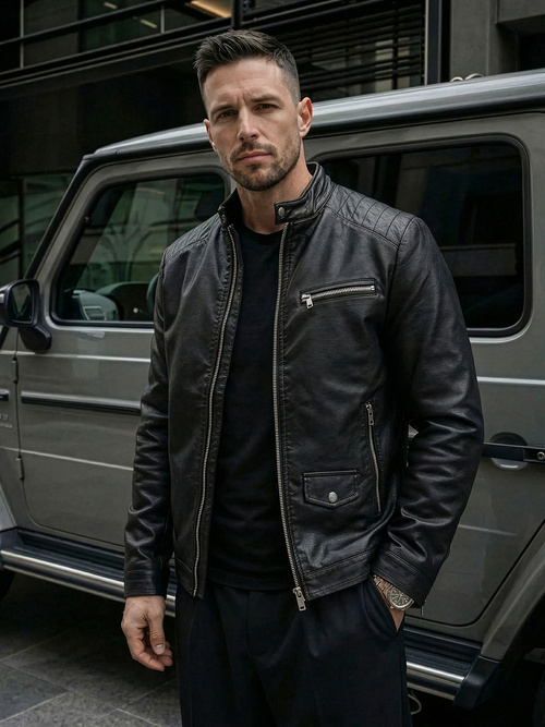 Moška usnjena jakna črna OZONEE JS/11Z8021