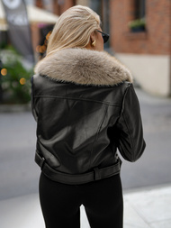 Ženska usnjena jakna črno-bež OZONEE JS/61M8511/392B