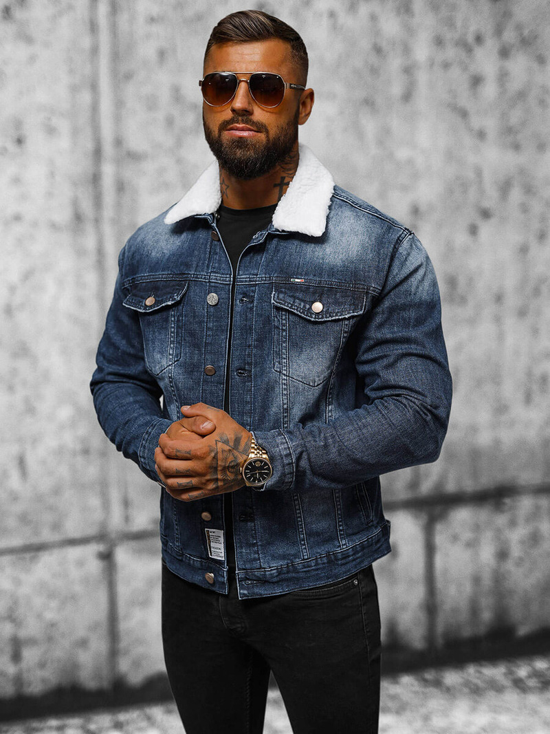 Moška jeans jakna šerpa temno-modra OZONEE NB/MJ516BSZ