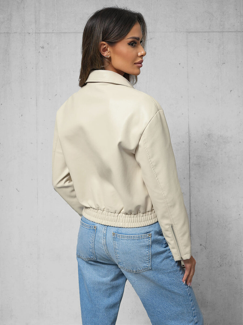 Ženska usnjena jakna bež OZONEE O/G116