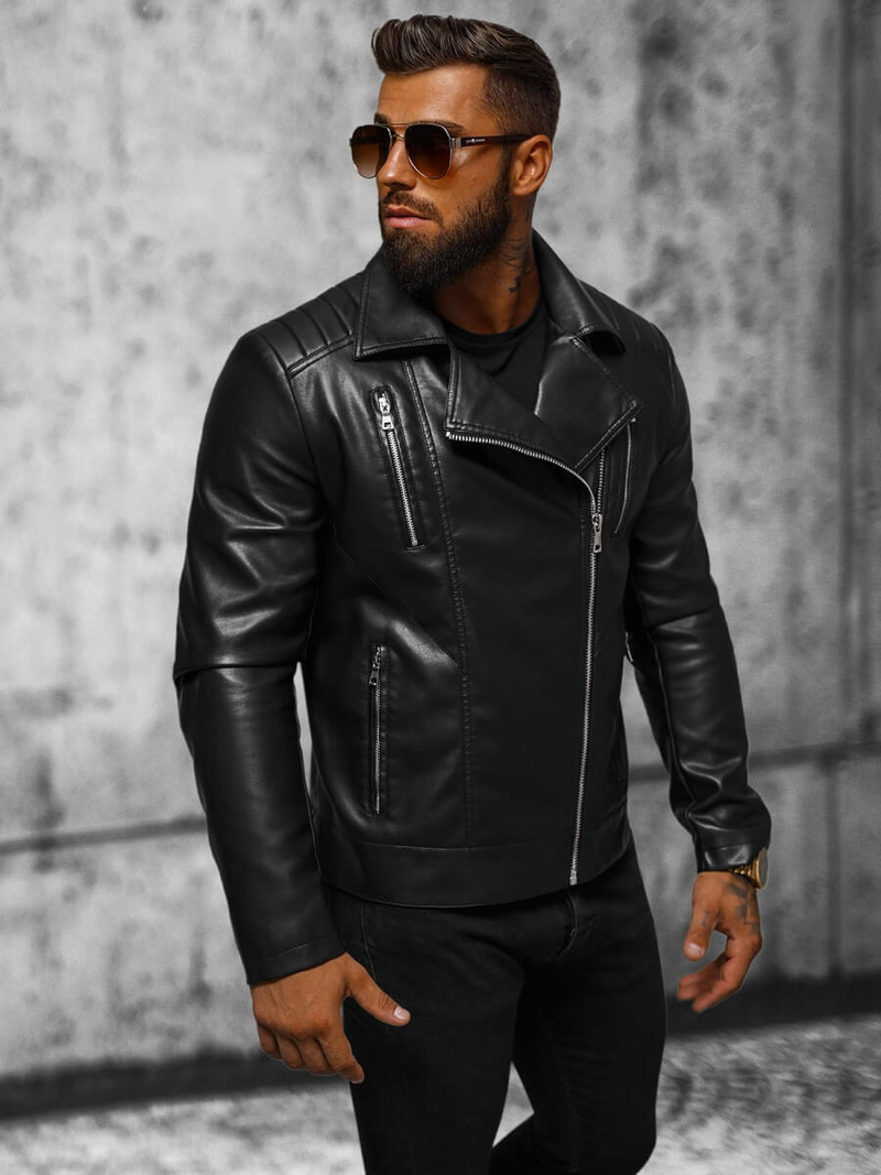 Moška usnjena jakna črna OZONEE JS/11Z8056