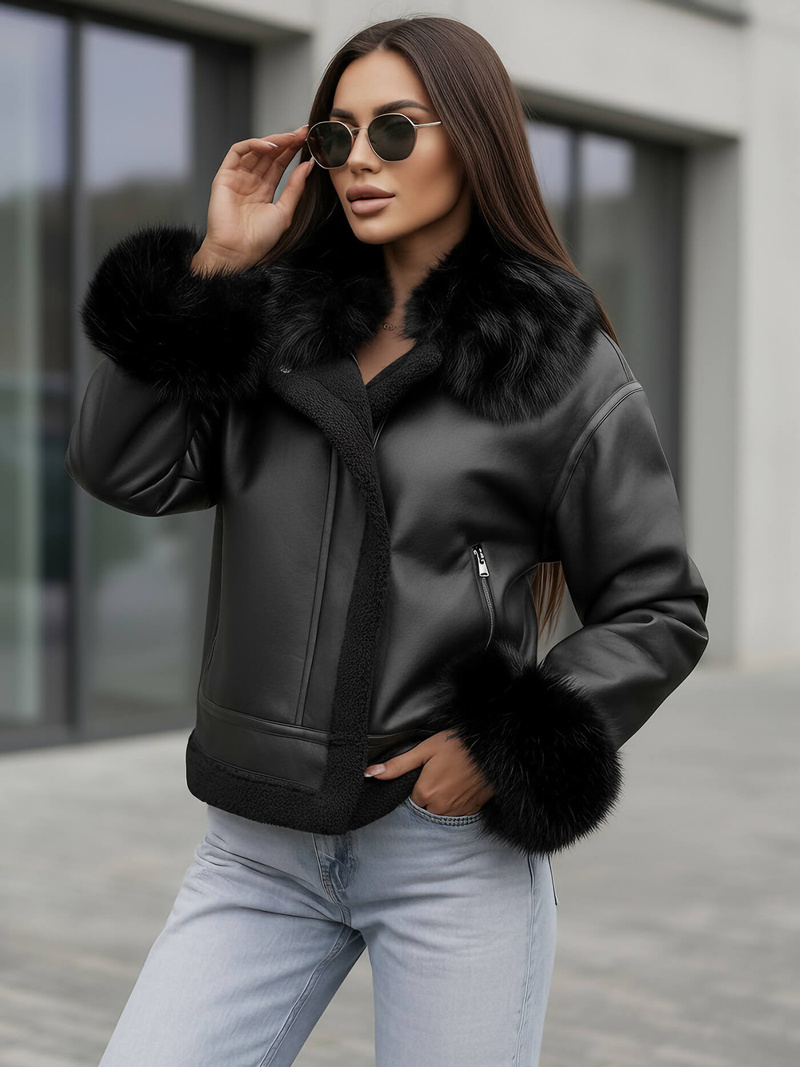 Ženska usnjena jakna črna OZONEE JS/61M8505/392Z