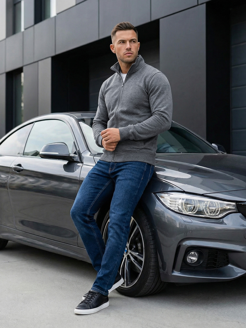 Moška jopa z zadrgo temno-siva OZONEE JS/2002Z