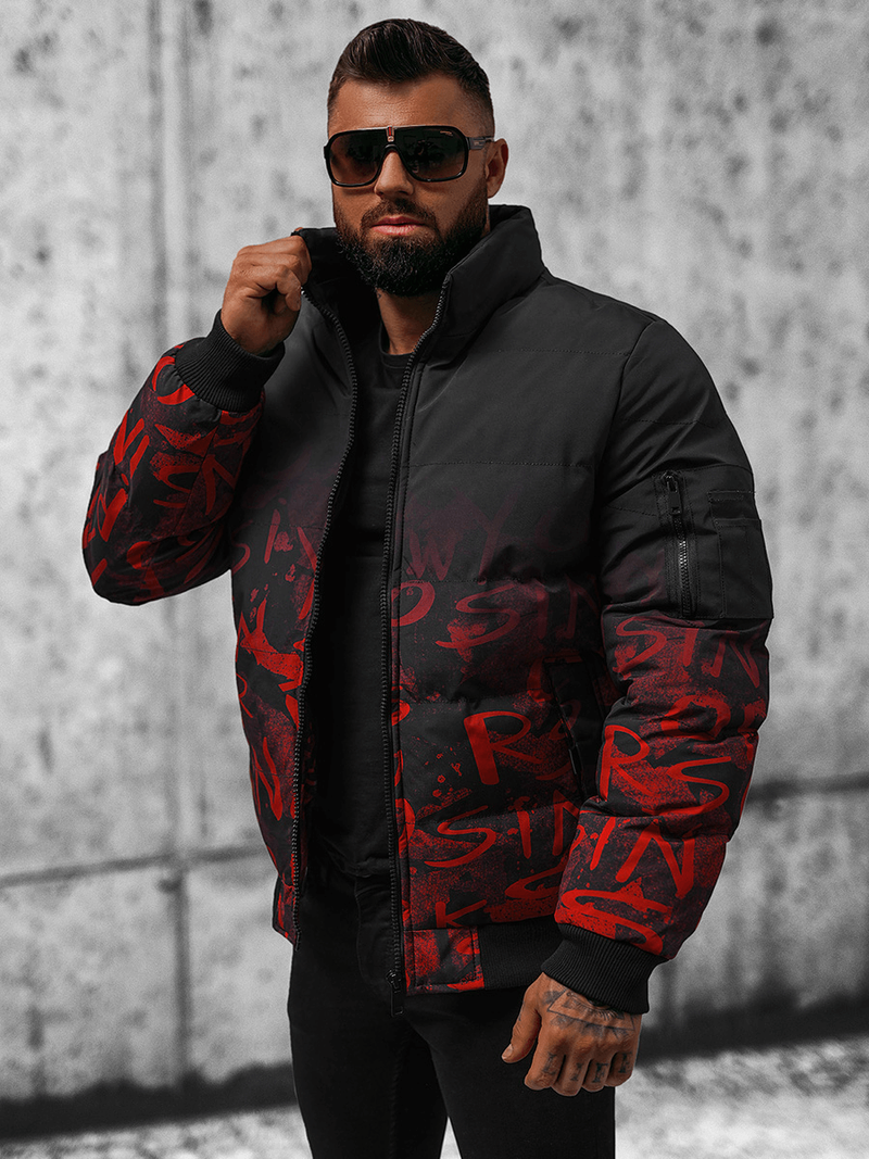 Moška zimska jakna črno-rdeča OZONEE JS/27M8102