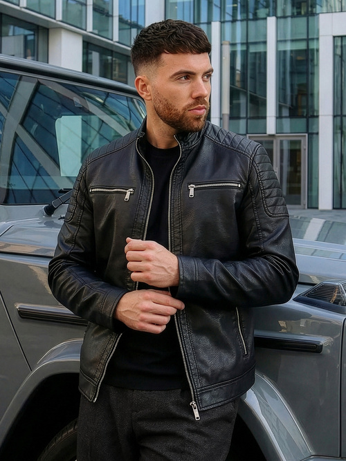 Moška usnjena jakna črna OZONEE JS/11Z8137