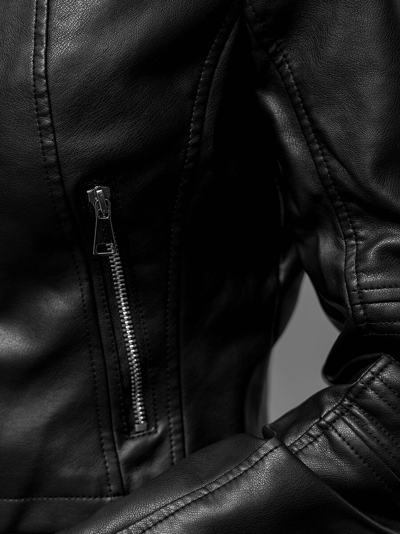 Ženska usnjena jakna črna OZONEE JS/11Z8038