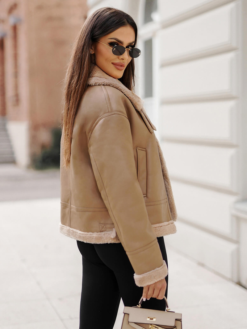 Ženska usnjena jakna bež OZONEE JS/11Z8176