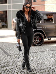 Ženska usnjena jakna črna OZONEE JS/11Z8172