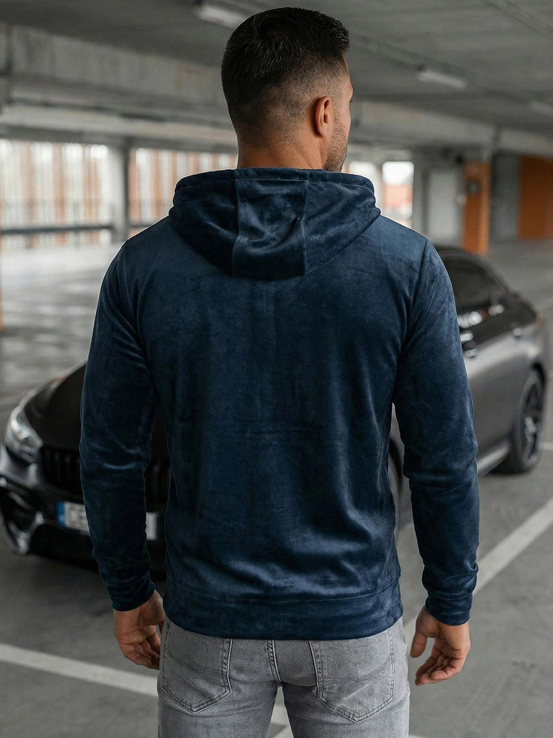 Moška iz velurja jopa s kapuco mornarsko modri OZONEE JS/8B1168/25Z