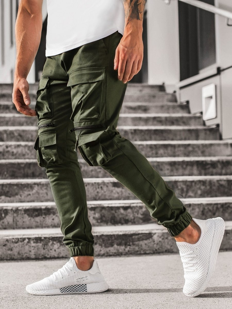 Moške hlače chino jogger kaki OZONEE G/2787