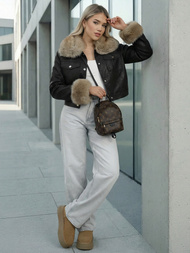 Ženska usnjena jakna črno-bež OZONEE JS/61M8513/392B