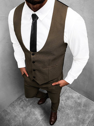 Komplet moški - brezrokavnik in hlače chino rjavi OZONEE O/5629