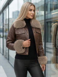 Ženska usnjena jakna čokolada OZONEE JS/61M8513/158