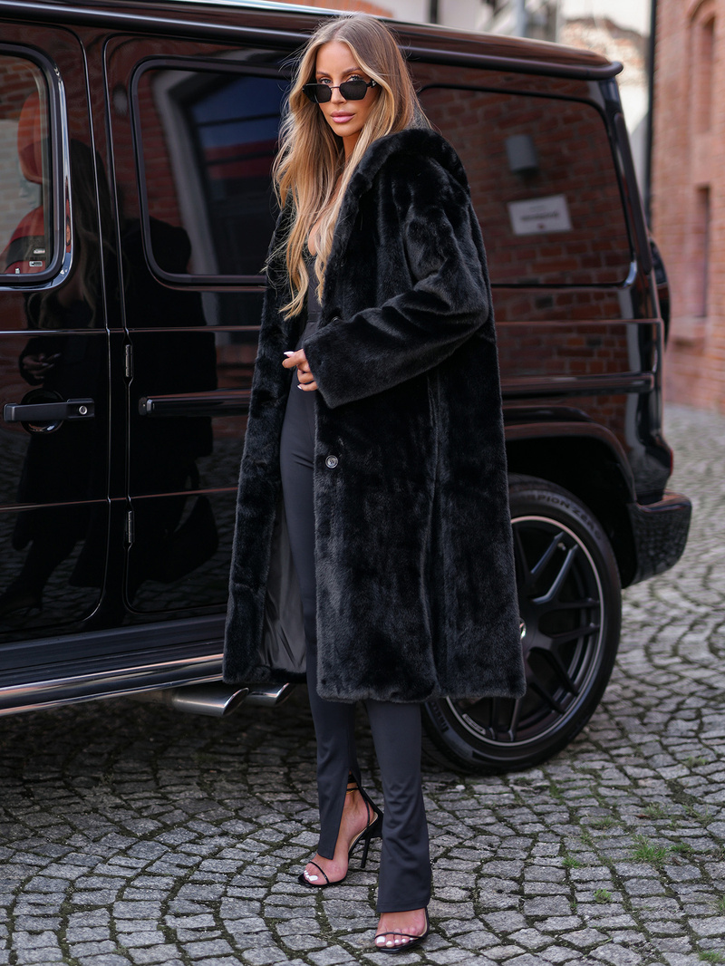 Ženska krznena zimska jakna črna OZONEE JS/11Z8250